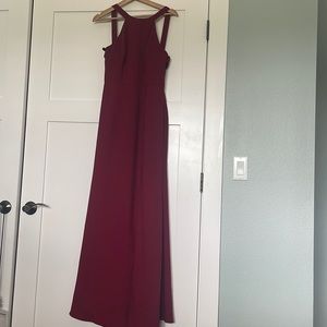 Burgundy gown with slit